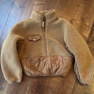 FRAME Cozy Brown Sherpa Quarter Zip Fleece size small